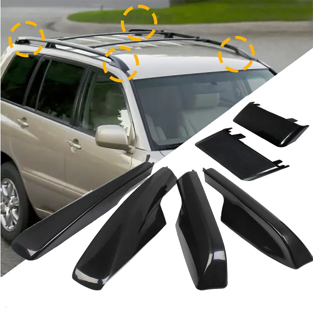 Car Roof Rack Side Rails End Cover Cap for Toyota Highlander 2001-2007, Black Durable Plastic Black Cargo Rack Legs Protection