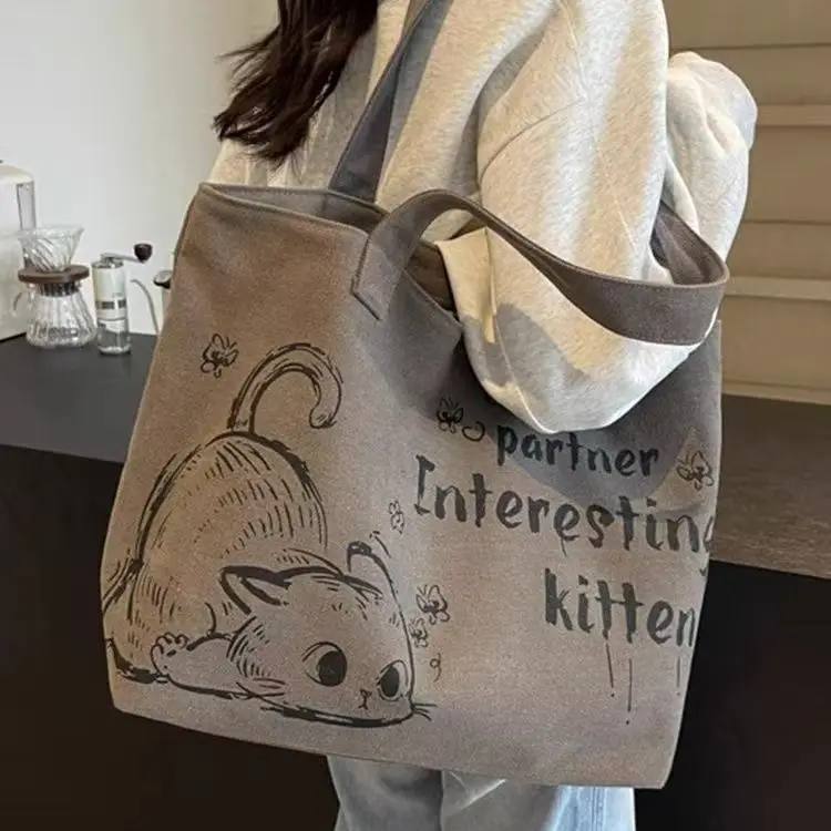 حقيبة يد قماشية كبيرة السعة للنساء، موديل 2025 الجديد، حقيبة كتف واحدة عصرية للاستخدام الخارجي والتنقل اليومي بنقش حيواني #5