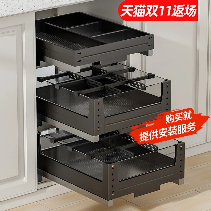 Seasoning Basket Kitchen Cabinet Double Drawer Kitchen Cabinet Seasoning  Stainless Steel Blue Shelf