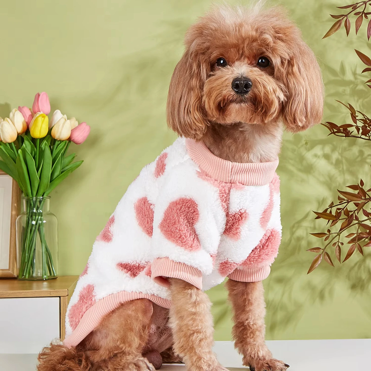 Factory wholesale pet pink heart-shaped printed ins sweater