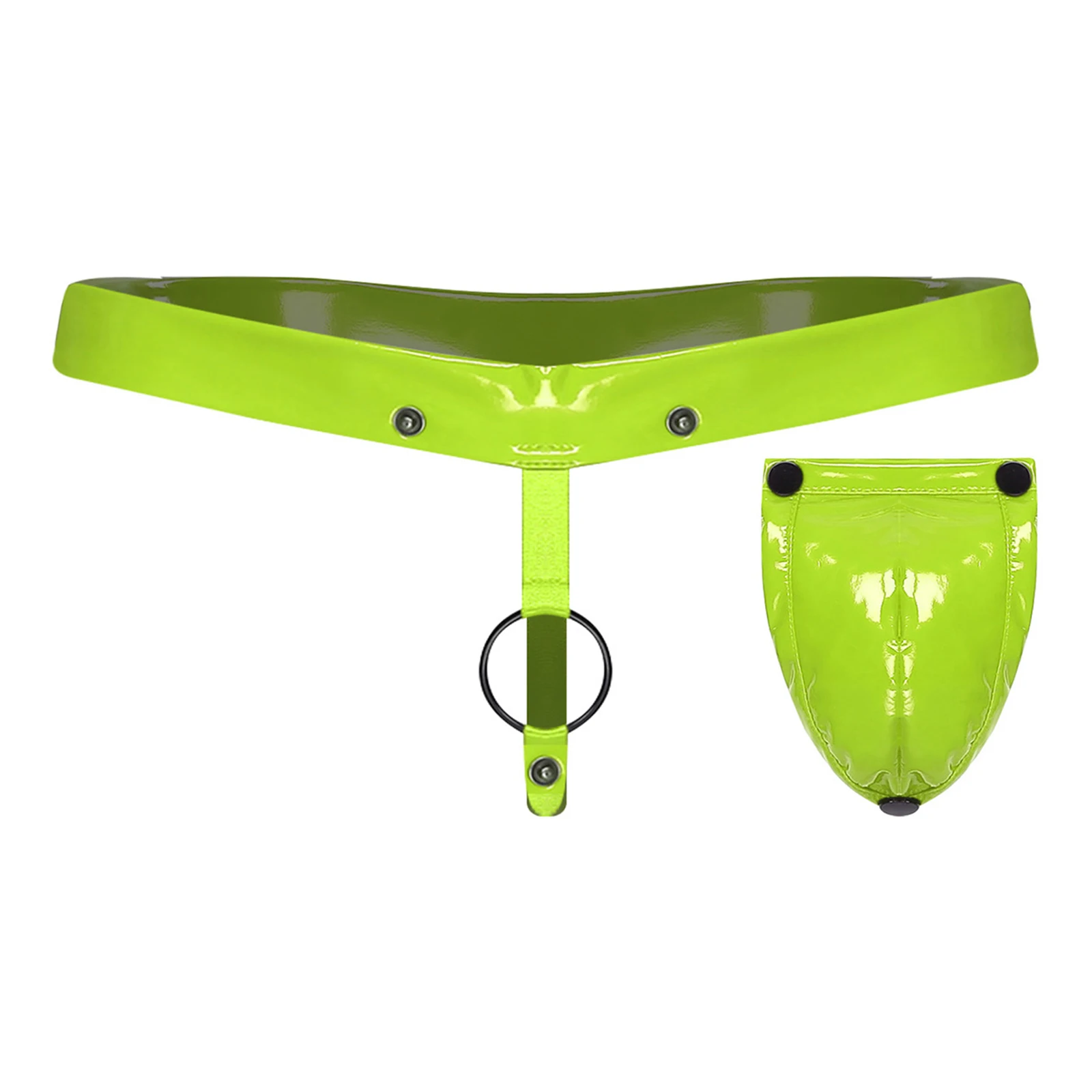 

Men Sexy 2-in-1 Jockstrap Underwear O-ring Thong with Detachable Crotch Cover Glossy PU T-back Briefs for Erotic Honeymoon