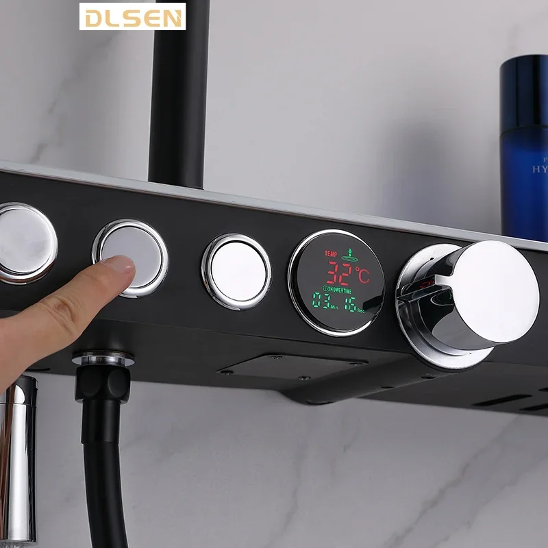 Modern Design High End Shower Faucet Shower Mixer Sets Bathroom Shower System Sets with Shampoo Holder for Hotel Bathroom view 2