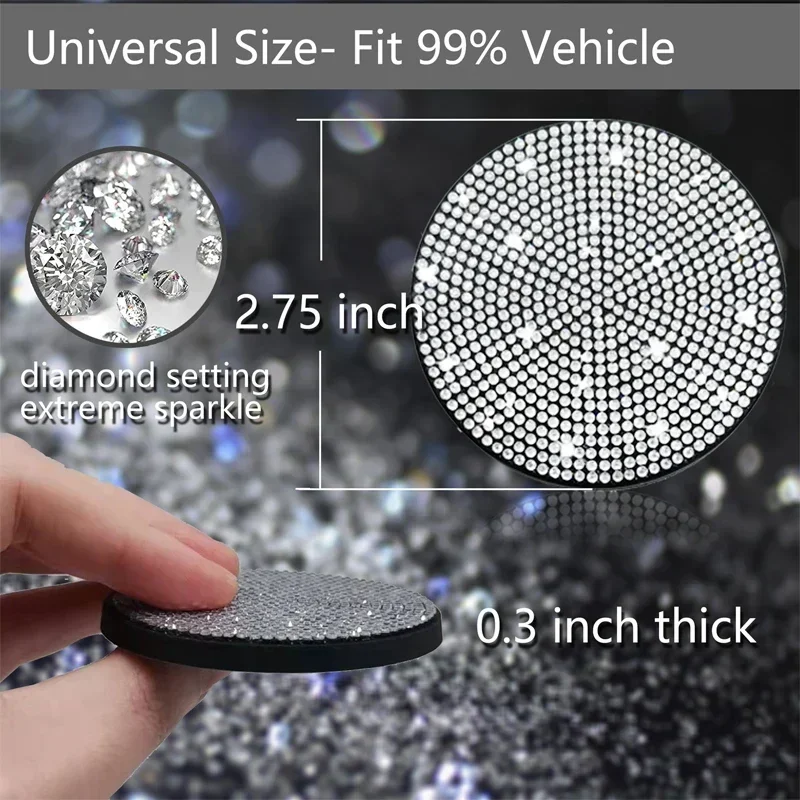 1PCS Car Diamond-Inlaid Coaster Water Cup Circular Slot Non-Slip Silica Pad Cup Holder Drill Auto Interior Decoration Accessorie