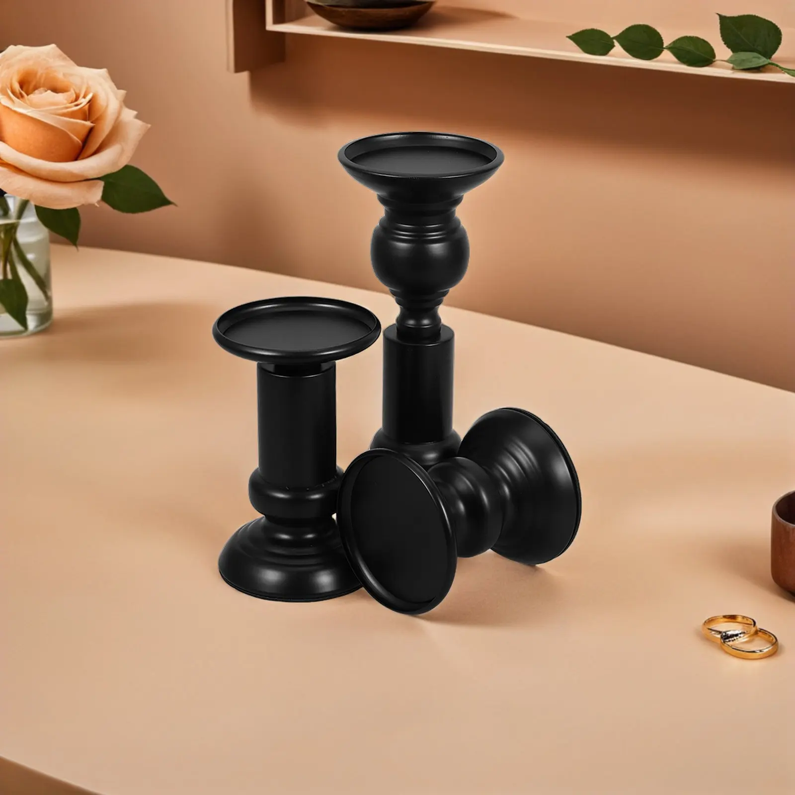 3Pcs Black Iron Holder Set Minimalist Vintage Candlestick Holder for Pillar Taper Tea Light Candles Desktop Tabletop