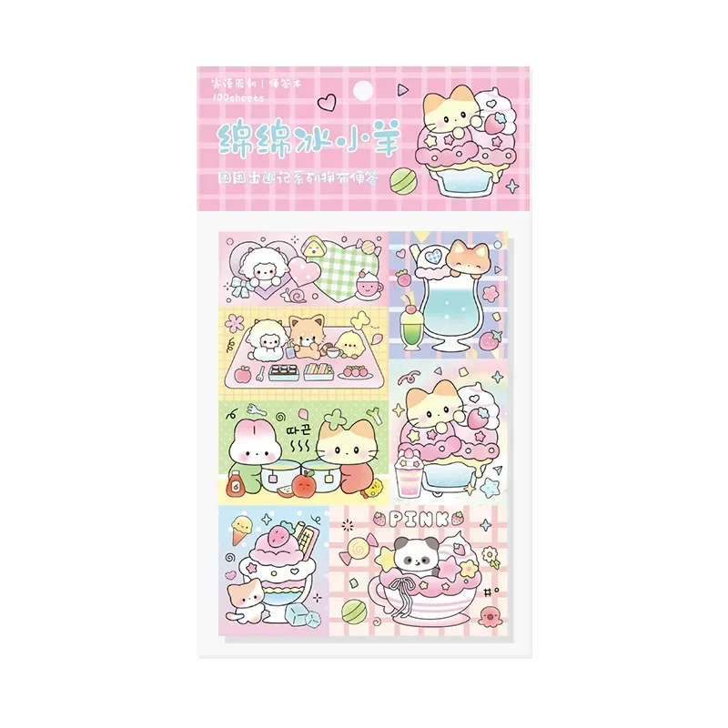 100 Pcs Cute Cartoon Series Patchwork Note Pads, 4 Types Kawaii Stationery