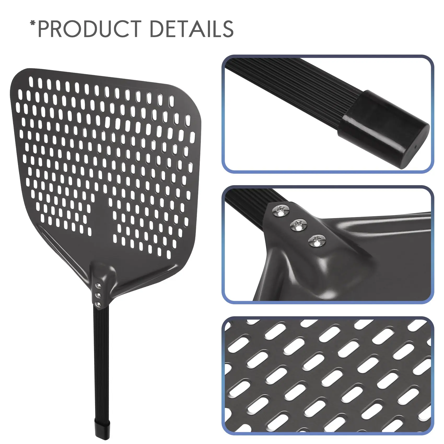 AEE6-Perforated Pizza Peel, 12 Inch Rectangular Pizza Peel Turning Pizza Peel Pizza Shovel For Baking Homemade Pizzas