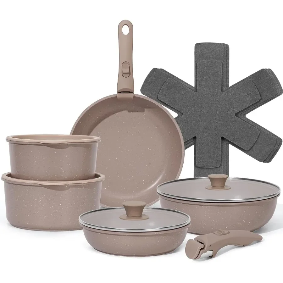 

15Pcs Pots and Pans Set Non Stick Cookware Sets with Detachable Handle for Compact Kitchen Storage Removable Handles for Easy C