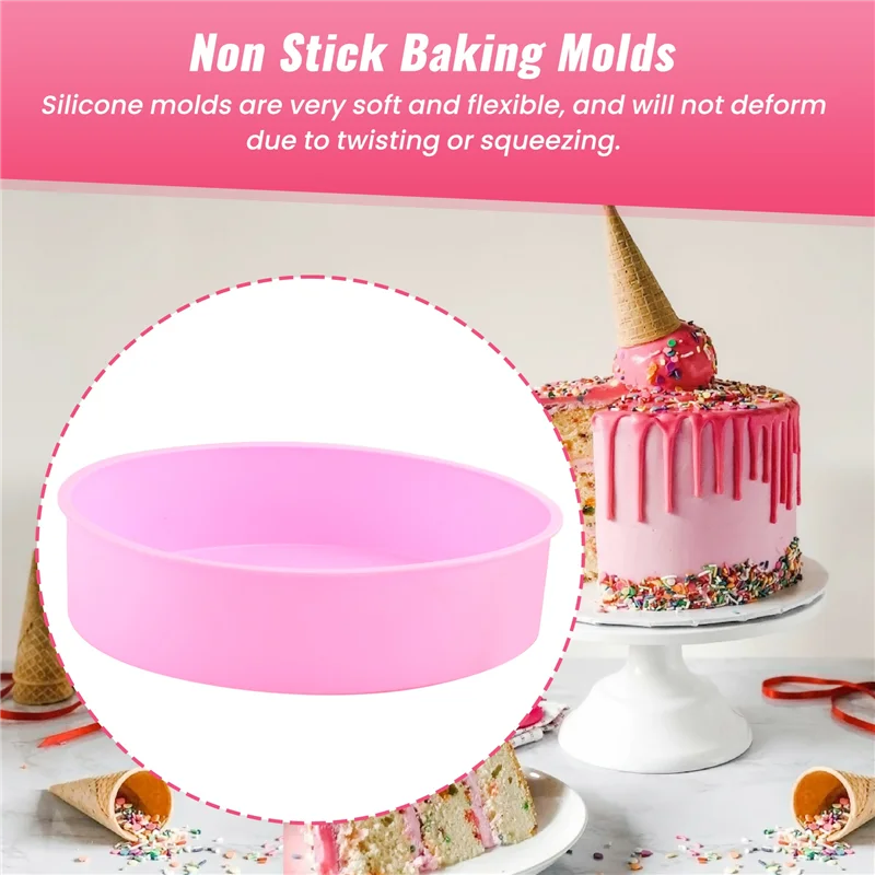 -A14E 2 szt. Silikonowe formy do ciast, okrągłe formy do pieczenia o średnicy 20 cm, nieprzywierające formy do pieczenia, naczynia do pieczenia do czekoladek, ciasteczek/chlebów