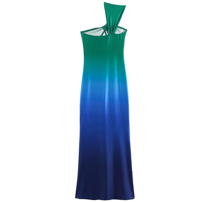 TRAF Tie Dye Asymmetric Dress Women Dress Summer 2024 Midi Satin Cut-Out Sleeveless Backless Dresses Luxury Ladies Elegant Dress