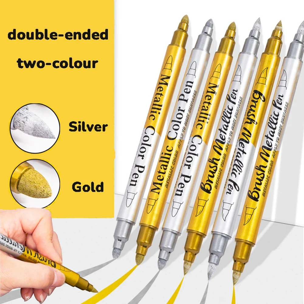 Dual Head Two Toned Metals Marker Pen Ceramics Glass Black Paper Painting Doodling DIY Scrapbook Album Stationery