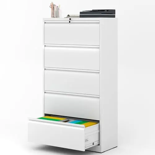 5 Drawer File Cabinet with Lock,Metal Lateral File Cabinets for Home Office,Steel Wide Filing Organization Storage