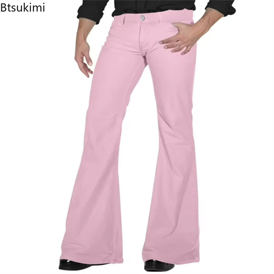 2026 Fashion Men's Vintage Disco Flared Pants Solid Stretch Slim Fit Trousers H… - Image 6