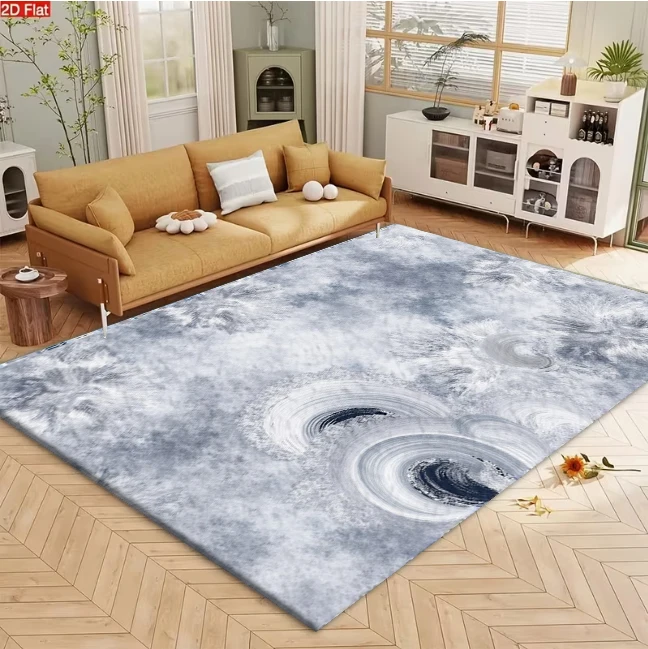 Grey-White Abstract Swirl Marble Carpet Flooring, Soft Cloud Texture Non-Slip Area Rug for Bedroom Living Room Modern Home Decor