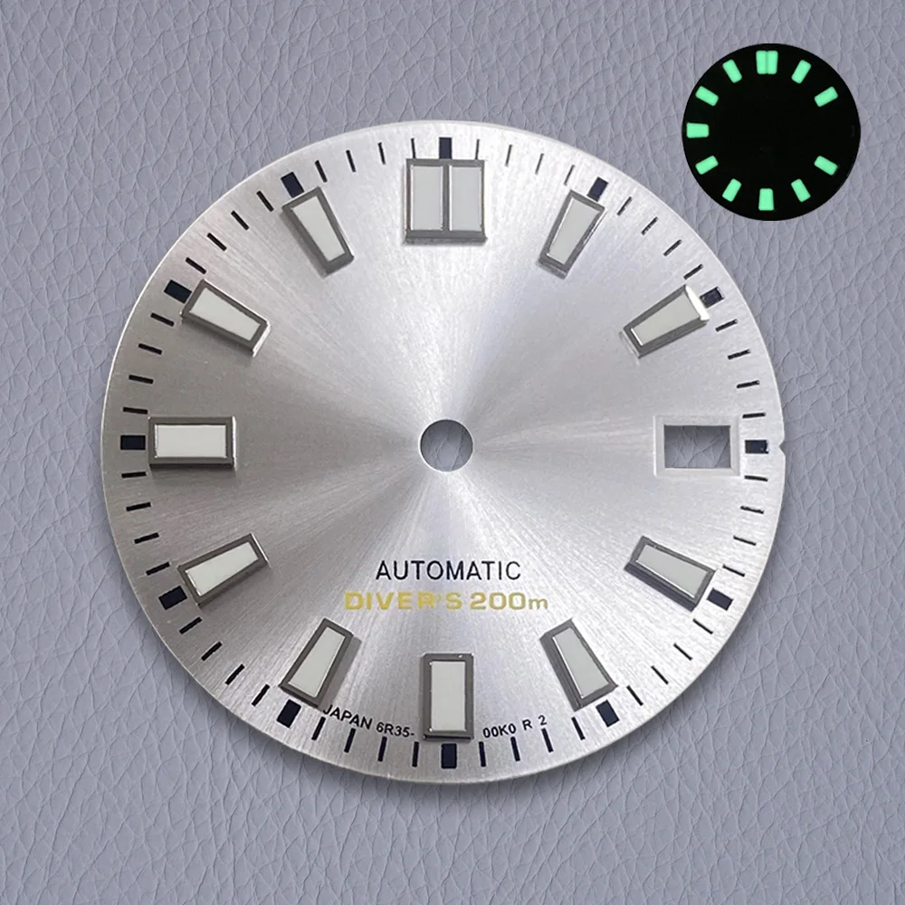 28.5mm S Logo Dial NH35 Sunburst Diver's Dial Fit NH35/NH36/4R/7S Movement Strong C3 Green Luminous Watch Accessories