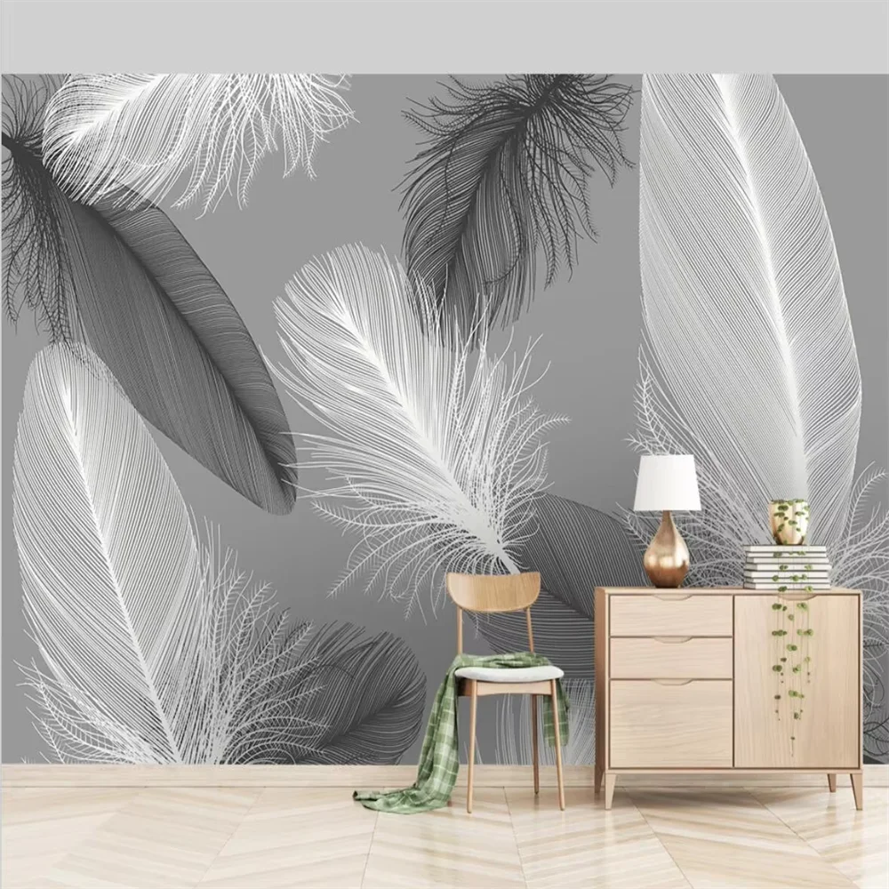 custom vintage white feather photo wallpaper for living room decoration wall paper home decor stickerskitchen decor 3D Stickers