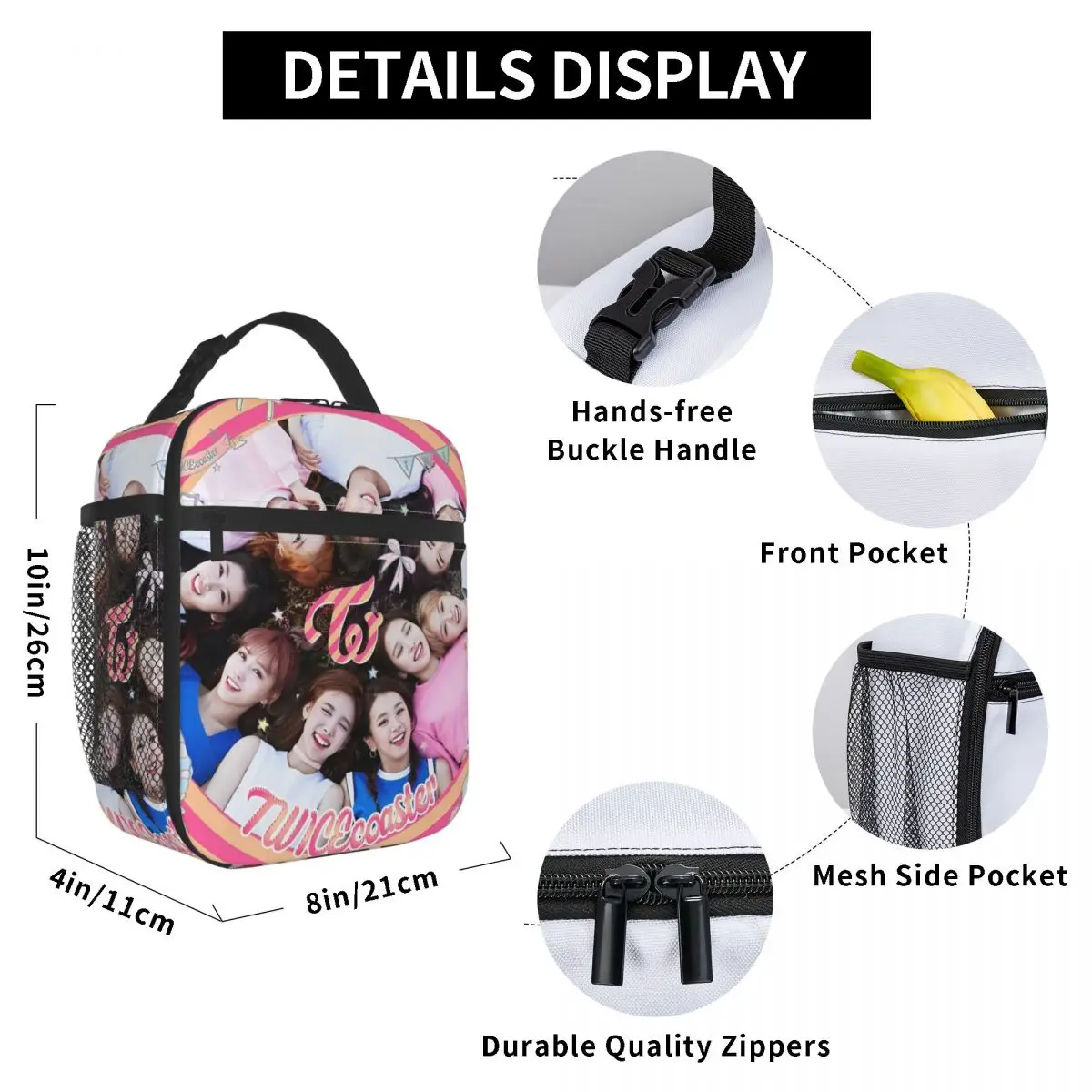 K-POP-TWICE Idol Pattern Thermal Insulated Lunch Bags for Work Portable Bento Box Cooler Thermal Lunch Box