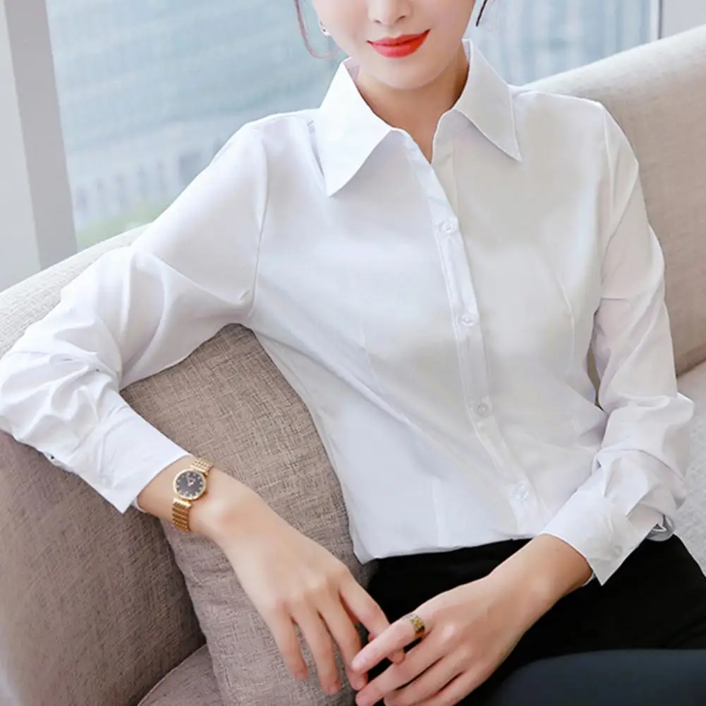 2026 Solid Color Blouse Women Shirt Lapel Long Sleeve Single Breasted Shirt Tops Solid Color Work Formal Shirt Versatile Tops