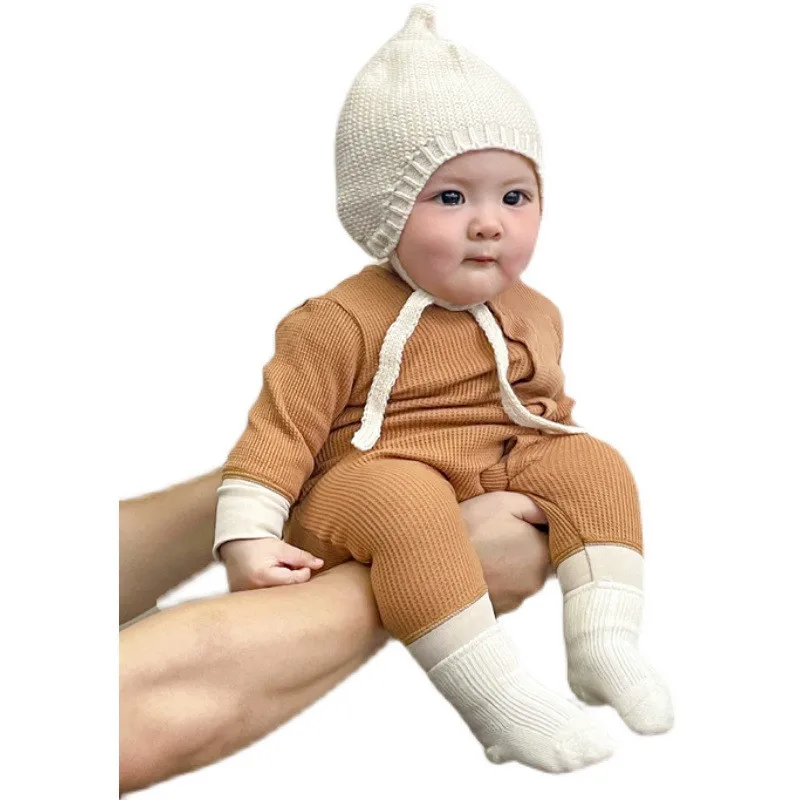 Baby Ear Protection Baby Hat Warm Knitted Kids Lacing Cap Solid Color Infant Boy Girls Beanie Hat