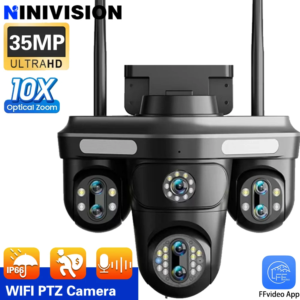 NINIVISION 35MP Four Screens WiFi IP Camera Wireless Outdoor Seven Lens PTZ 2-Way Audio Human Auto Tracking Surveillance Cameras