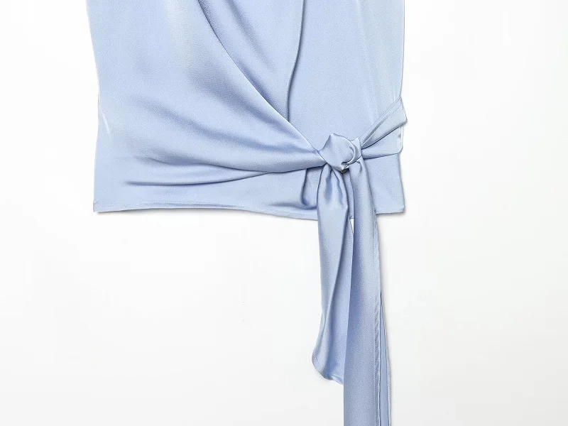 MUJER 2026 Satin Ärmellose Tops für Damen Schleife Plissiertes Crop-Top Sommer Tanktop mit Schulterpolstern Strand Damen-Oberteile – Detail 6