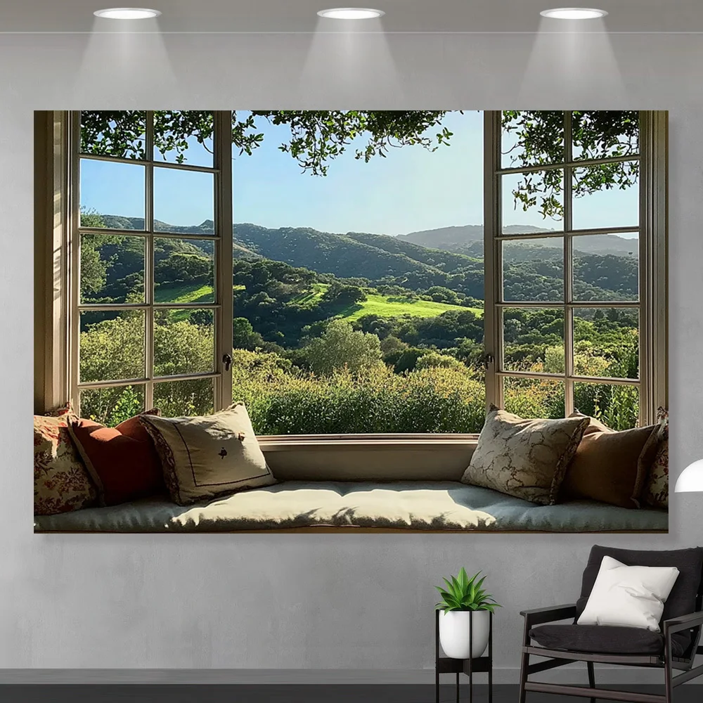 1-teiliger Fensterglas-Wandteppich – Polyester-Hintergrundstoff, Naturdesign, geeignet für Wohnzimmer, Schlafzimmer und Bürodekoration