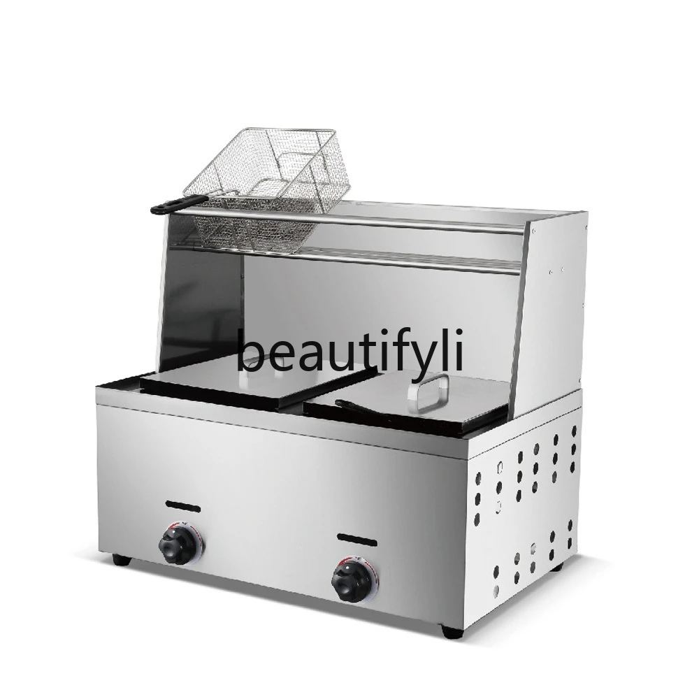 Temperaturgesteuerter Gas-Doppelzylinder-Fritteuseofen, Kartoffelturmofen, Gas-Küchenfritteuse-Ausrüstung hinten