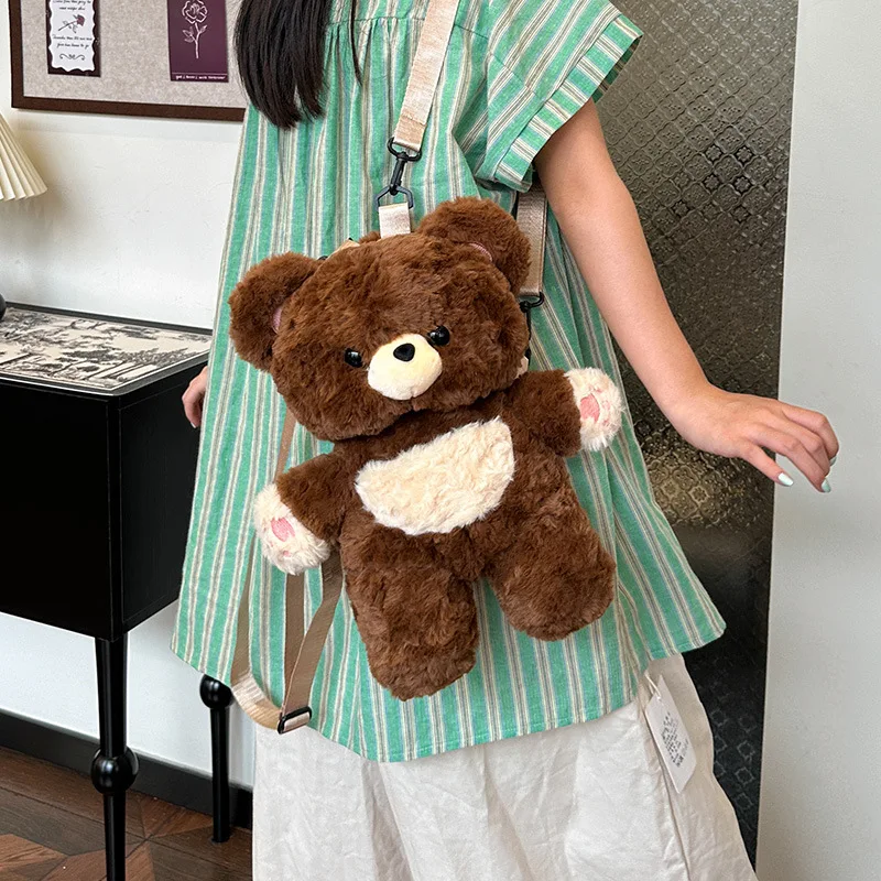 

2025 Fall New Cartoon Bear Backpack Girls Plush Doll Kids Casual Outdoor Mini School Bag