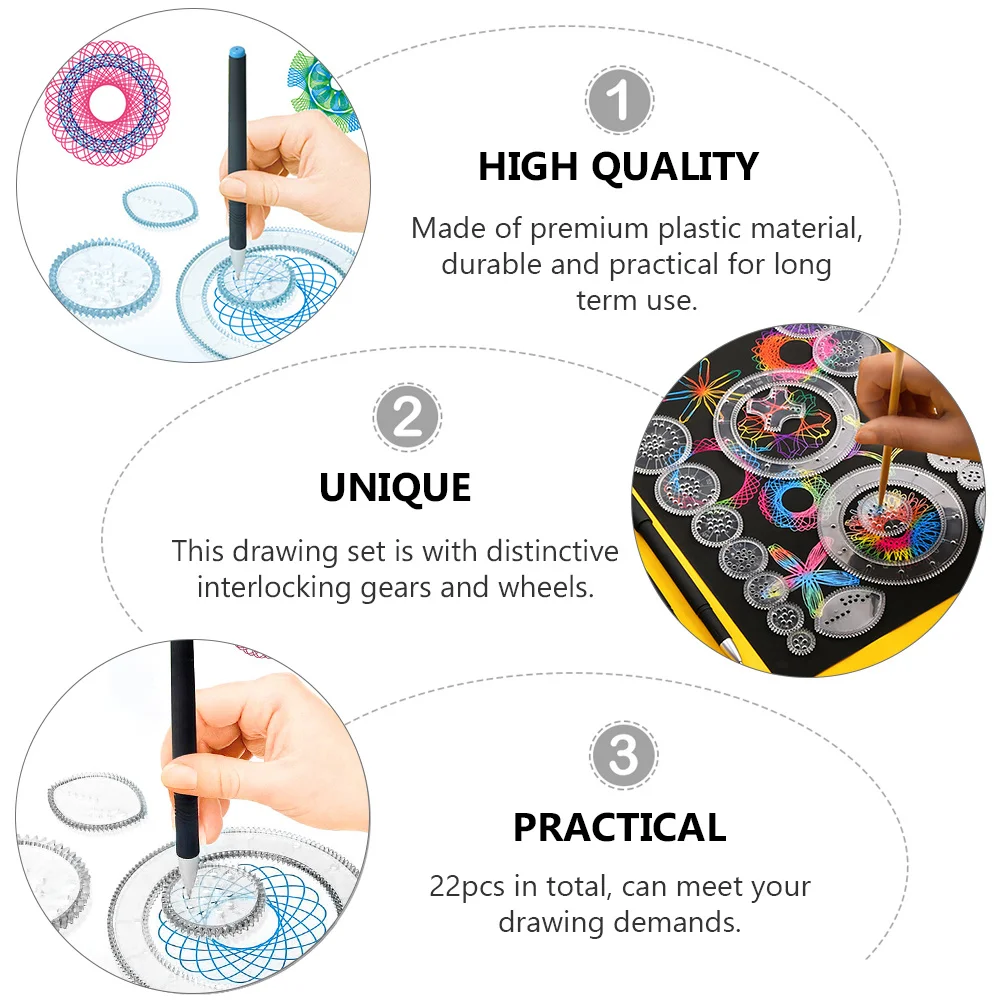 

22pcs Curve Ruler Drawing Set Interlocking Gears Design Tool For Spiral Art Kids Educational Painting Kit Teaching Aids