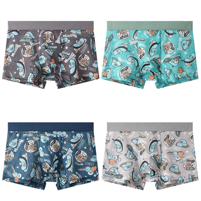 Ice Silk Men's Four Cornered Pants Simple and Fashionable Casual Underwear Boys' Mid Waist Flat Cornered Pants Printed Shorts