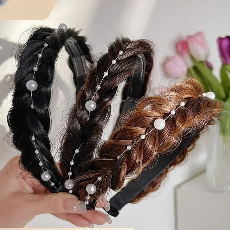 

wig headband wide edge Fried Dough Twists braid five braid headband new high skull top braid headdress hair clip women wash face