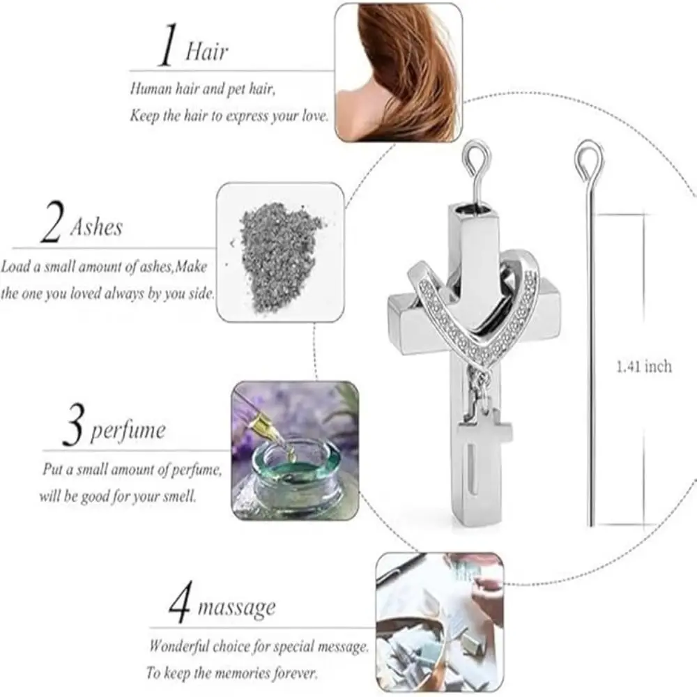 

New Titanium Steel Cross Urn Silver Color Jewelry Accessories Memorial Ash Pendant Multifunctional Charm Jewelry Women Men