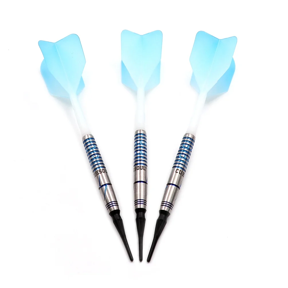 

CUESOUL Blue GEM Stone 20g Soft Tip 90% Tungsten Darts with Uniformity Titanium Coated and ROST Flights Gradient Color