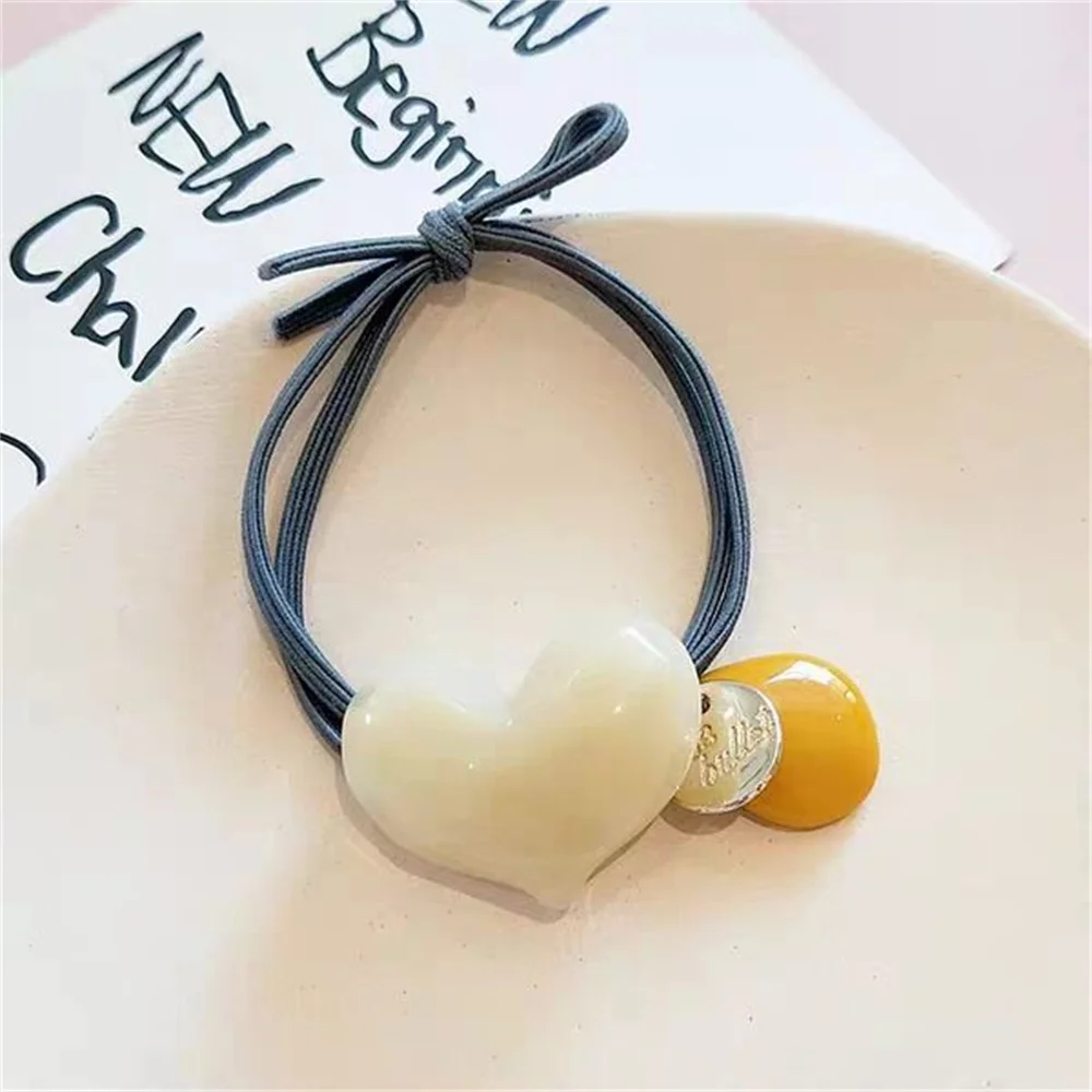 Elegant Solid Color Heart Hair Ties High Elastic Durable Ponytail Holder Hair Ropes Bands Women Girls Daily Hair Loop Headwear