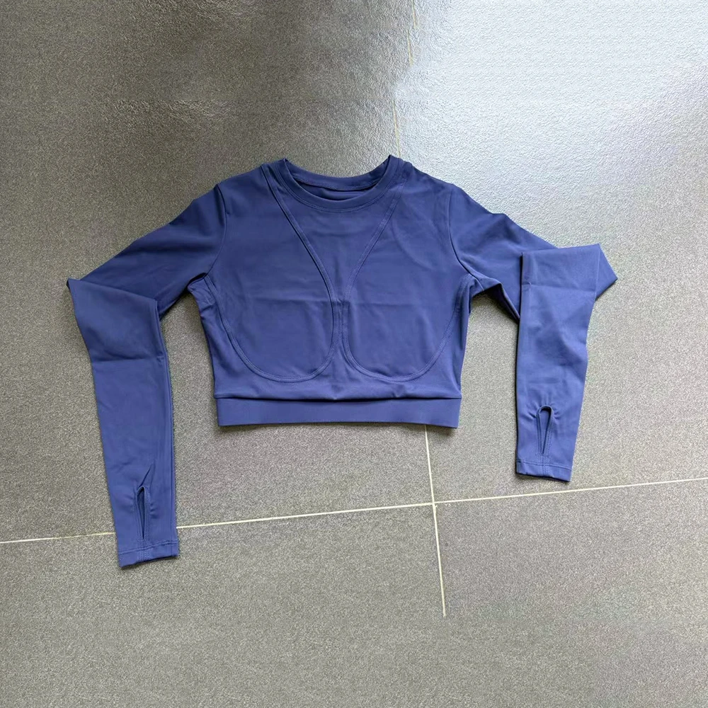 

Fixed Chest Pads Yoga Long Sleeved Yoga Clothes Tight Fitting Slimming Sports Top Running Pula Fitness Clothing Tops Yoga Shirts