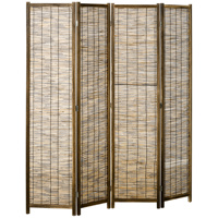 Homcom Folding Screen with 4 Panels Made of Wood and Cane 160X1.8X170 cm Natural