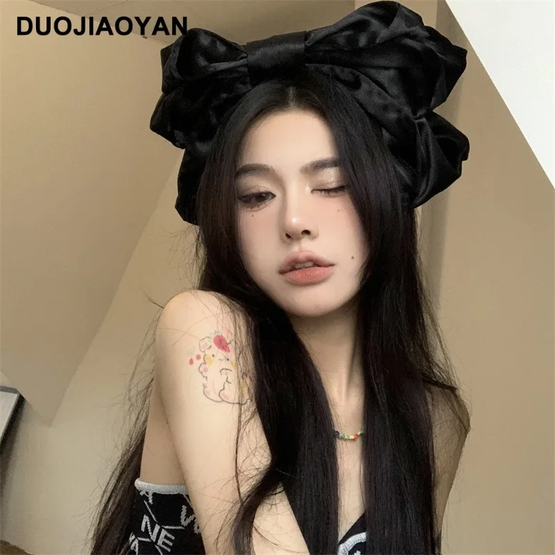 Internet Celebrity Same Style Sweet Japanese Solid Color Big Bow Headband Lolita Satin Three-Dimensional Versatile Twist Hair Ac