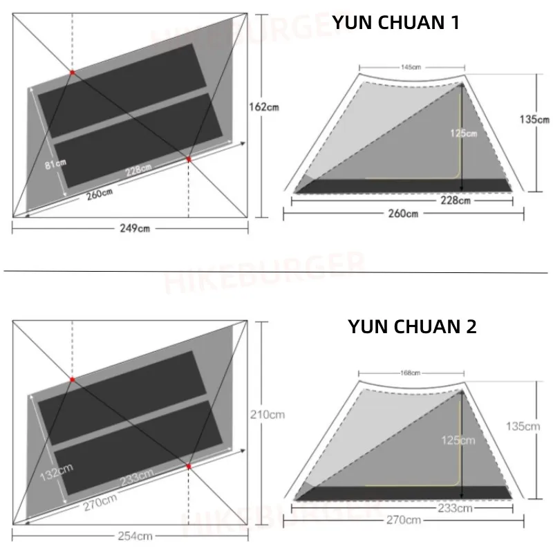 ASTA GEAR Yun Chuan 1P/2P Dubbelzijdig Silicon Poleless Tent Camping Ultralight Waterdichte Dubbele A-vormige Trekking Nylon Tent