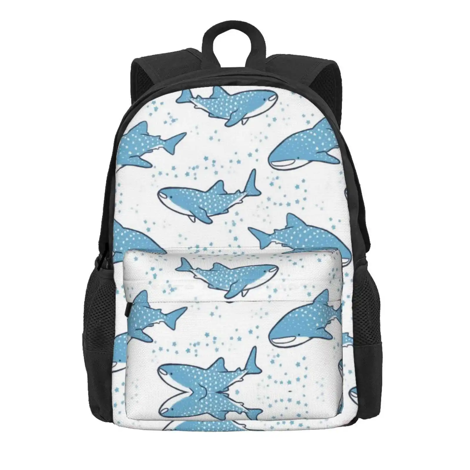 Starry Whale Sharks (Light Version) Hot Sale Schoolbag Backpack Fashion Bags Whale Shark Animal Star Night Sky Ocean Blue White