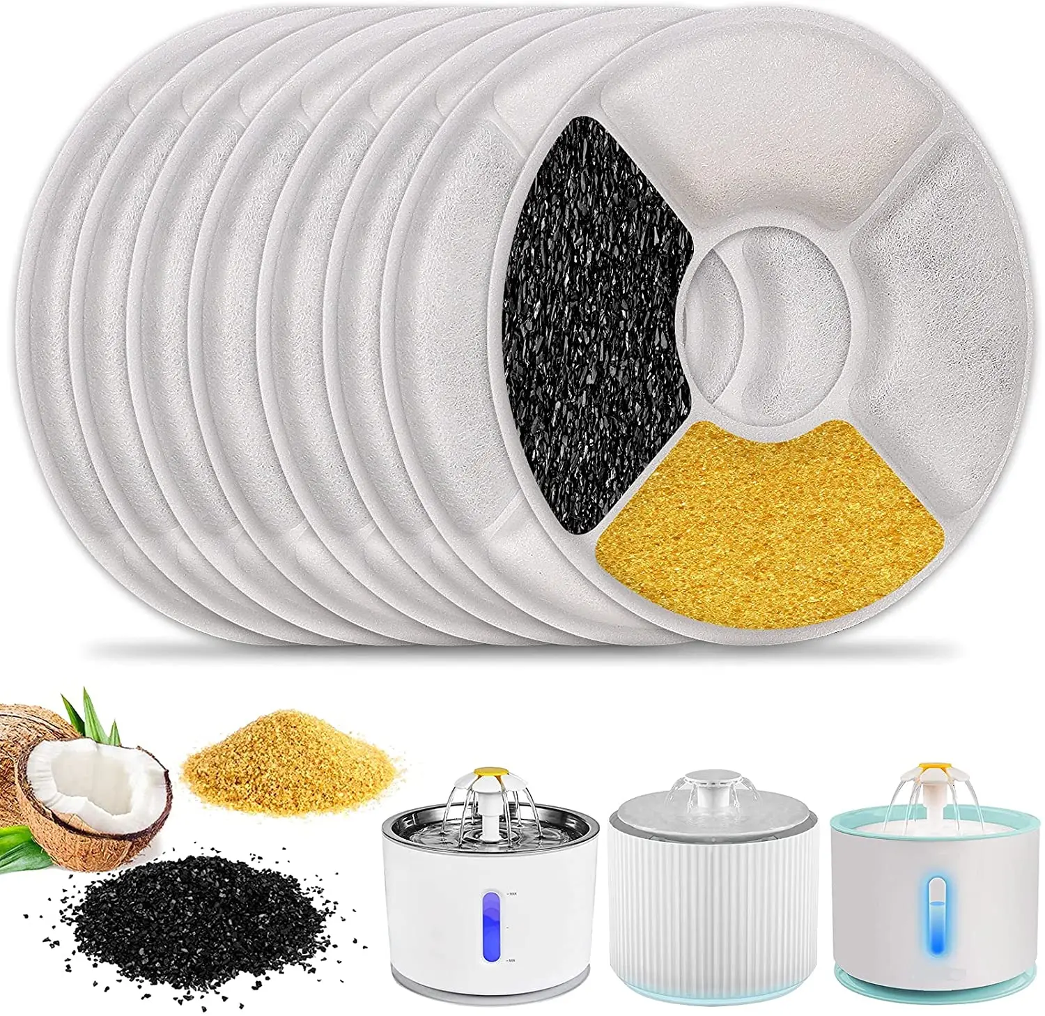 Filtri di ricambio per fontana per animali domestici filtro per carbone attivo a molla per acqua potabile per fiori per gatti Dispenser per fontana rotonda per cani da compagnia