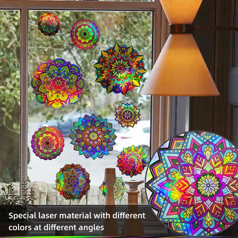 

Dazzling Colors Mandala Wall Stickers Self Adhesive Colorful Flower Decals for Window Bedroom Bathroom Fridge Sticker Decor