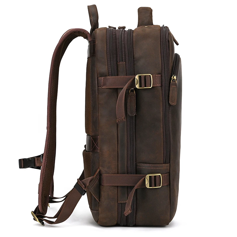 Business Male Backpack Leather Men\'s Bag Multifunctional Handbag Large Capacity Crazy Horse Leather Backpack