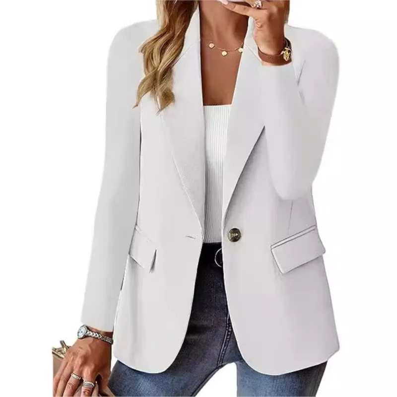 Women\'s Suat Coat Office Elegant Blazer Soring Fall Casual Black White Long Sleeve Pocket Slim New Outerwears Blazer Mujer Women