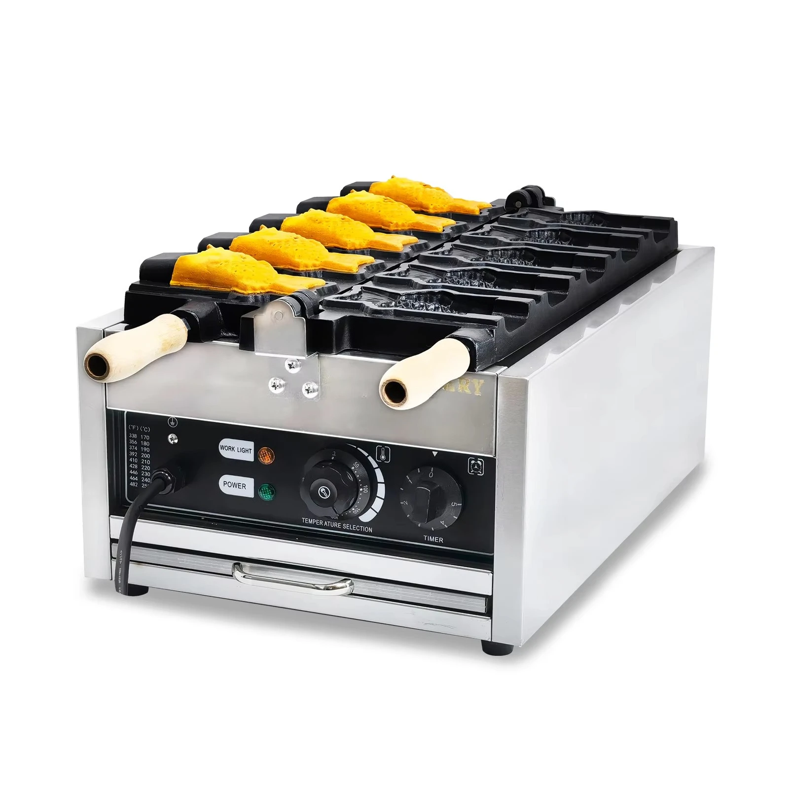 Commercial Stainless Steel 5-hole Taiyaki Fish Waffle Maker New Adjustable Temper for Ice Cream Fill Fish Baked Waffle Maker