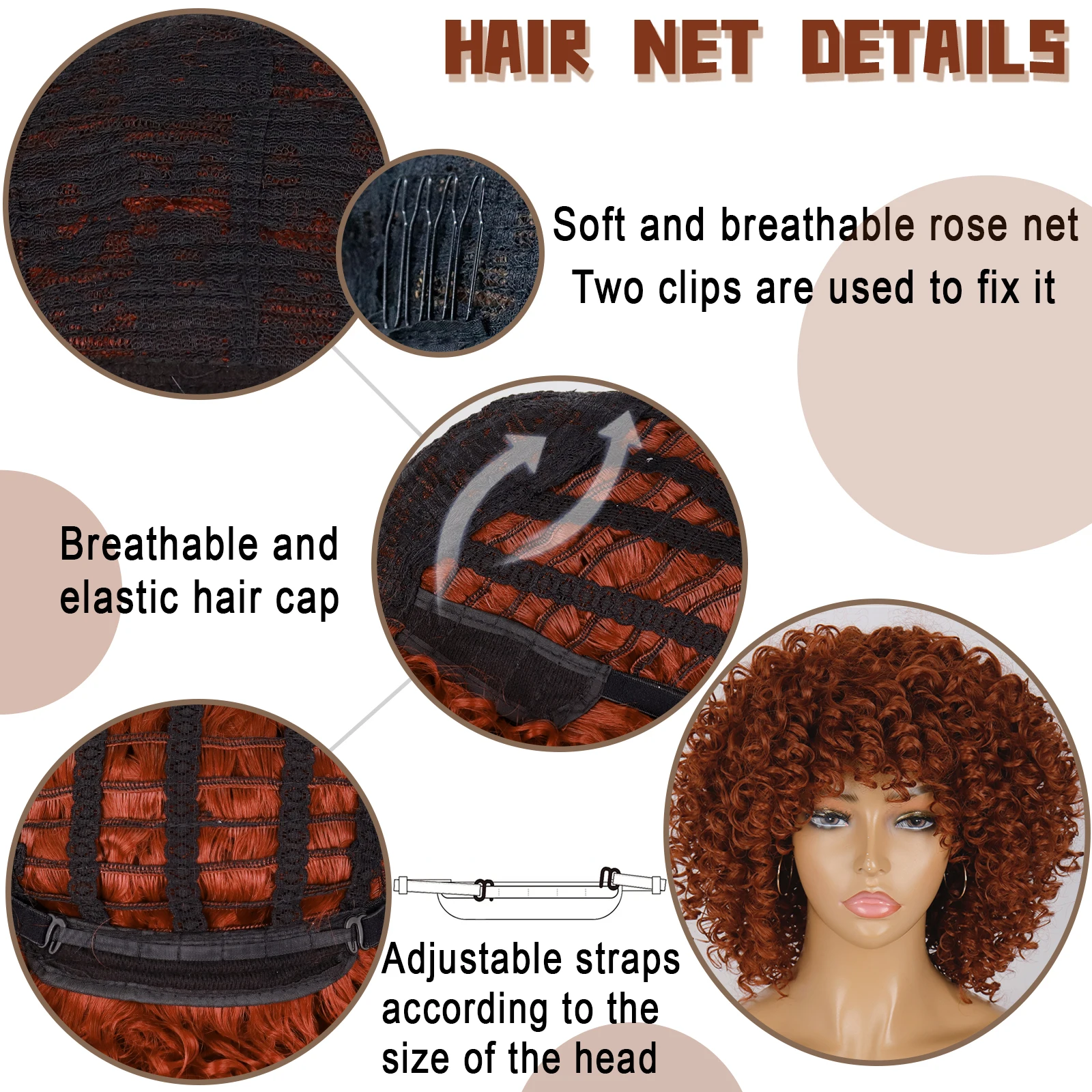 Afro Kinky Curly Wig With Bangs Short Synthetic Wigs For Black Women ginger wig Glueless Cosplay Hair High Temperature