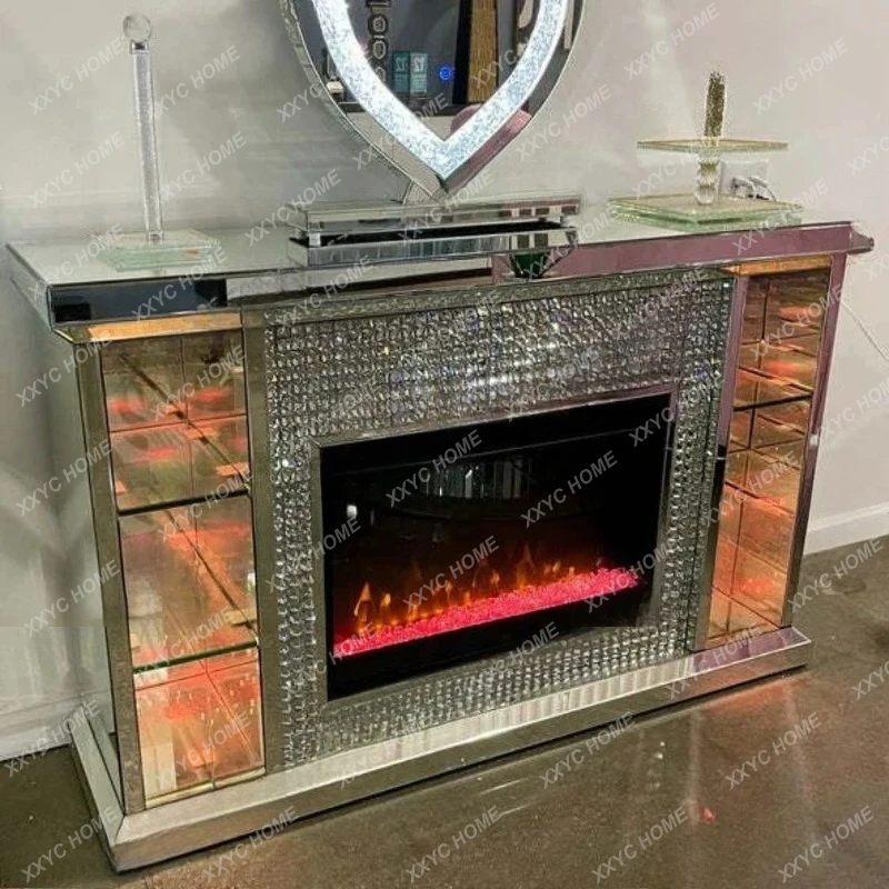 Q Best Selling Silver Mirror Crystal Decorative Fireplace Light Emitting Diode Electronic Adjustment Simulation Flame Core
