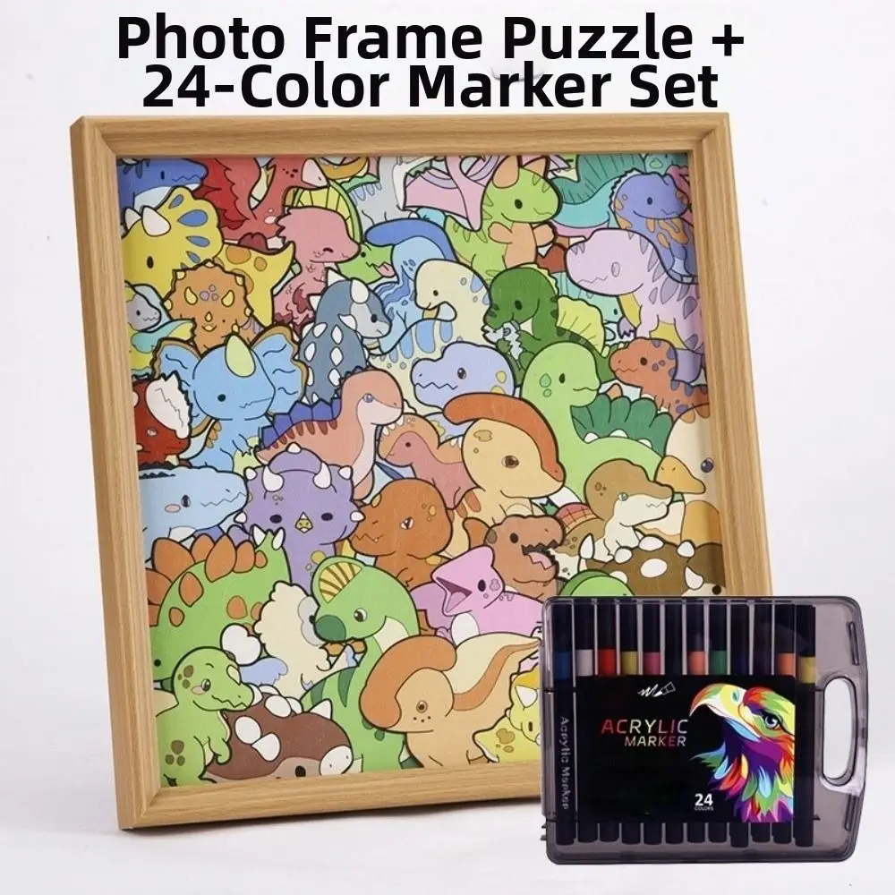 ชุดระบายสีไม้รูปไดโนเสาร์พร้อมกรอบรูป  จิ๊กซอว์รูปสัตว์  งานฝีมือระบายสี  ชุดทำกรอบรูปพร้อมระบายสี