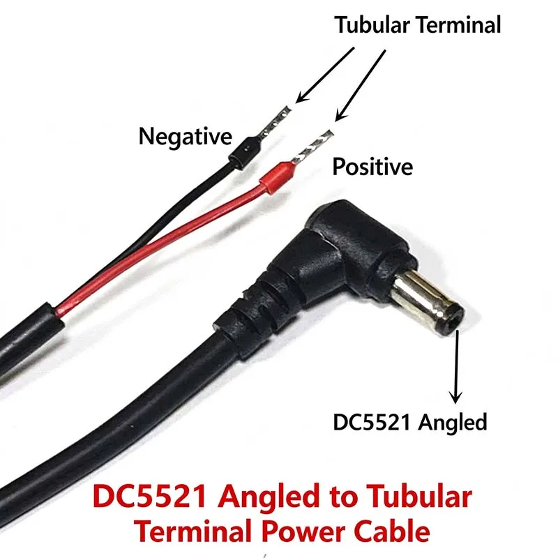 3PCS DC5521 Angled Terminal Power Cable, DC 5.5x2.1mm to Tubular Lug Power Supply Cord