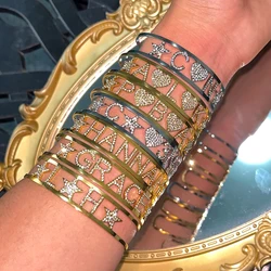 New Custom Stainless Steel Name Bracelet Custom Zircon Letter Bracelet Opening Adjustable Full Diamond Letter Bracelet Women
