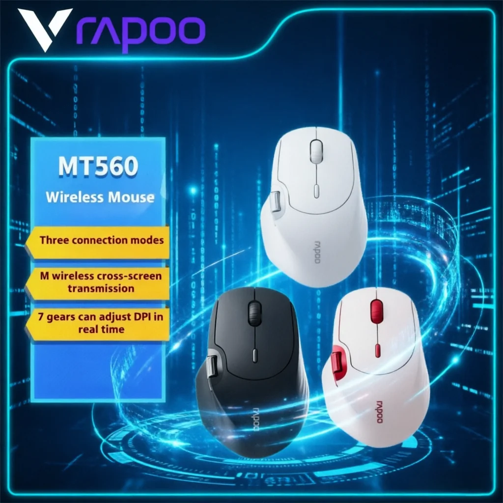 Rapoo MT560 Wireless Mouse 3-Mode Bluetooth Magnetic Induction Knob Ergonomic Cross-Screen Custom Lightweight Gaming PC Mice