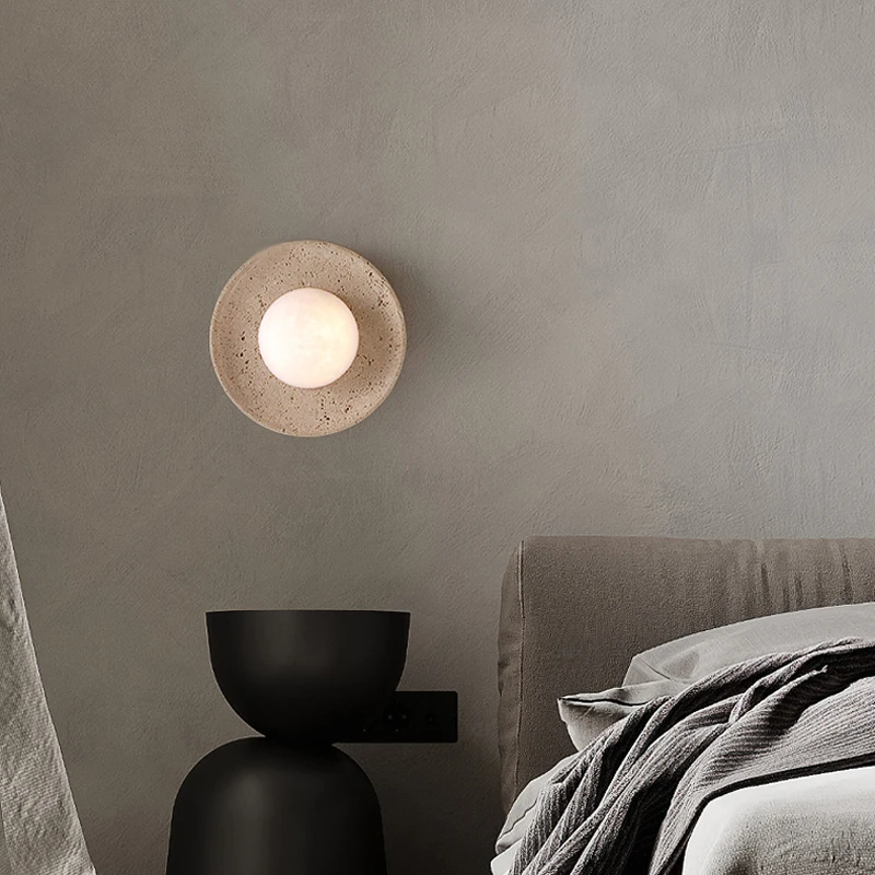 Wabi Sabi Natural Stone Home Wall Decoration Light Simple Atmosphere Corridor Staircase Creative Circular LED Sconce Lamp